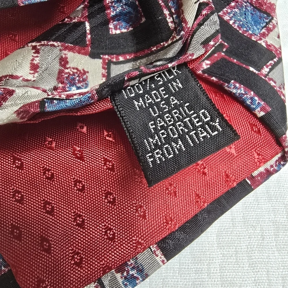 Zianetti Imported Silk Geometric Patterned Tie - Black, Blue, Gray, Mens EUC